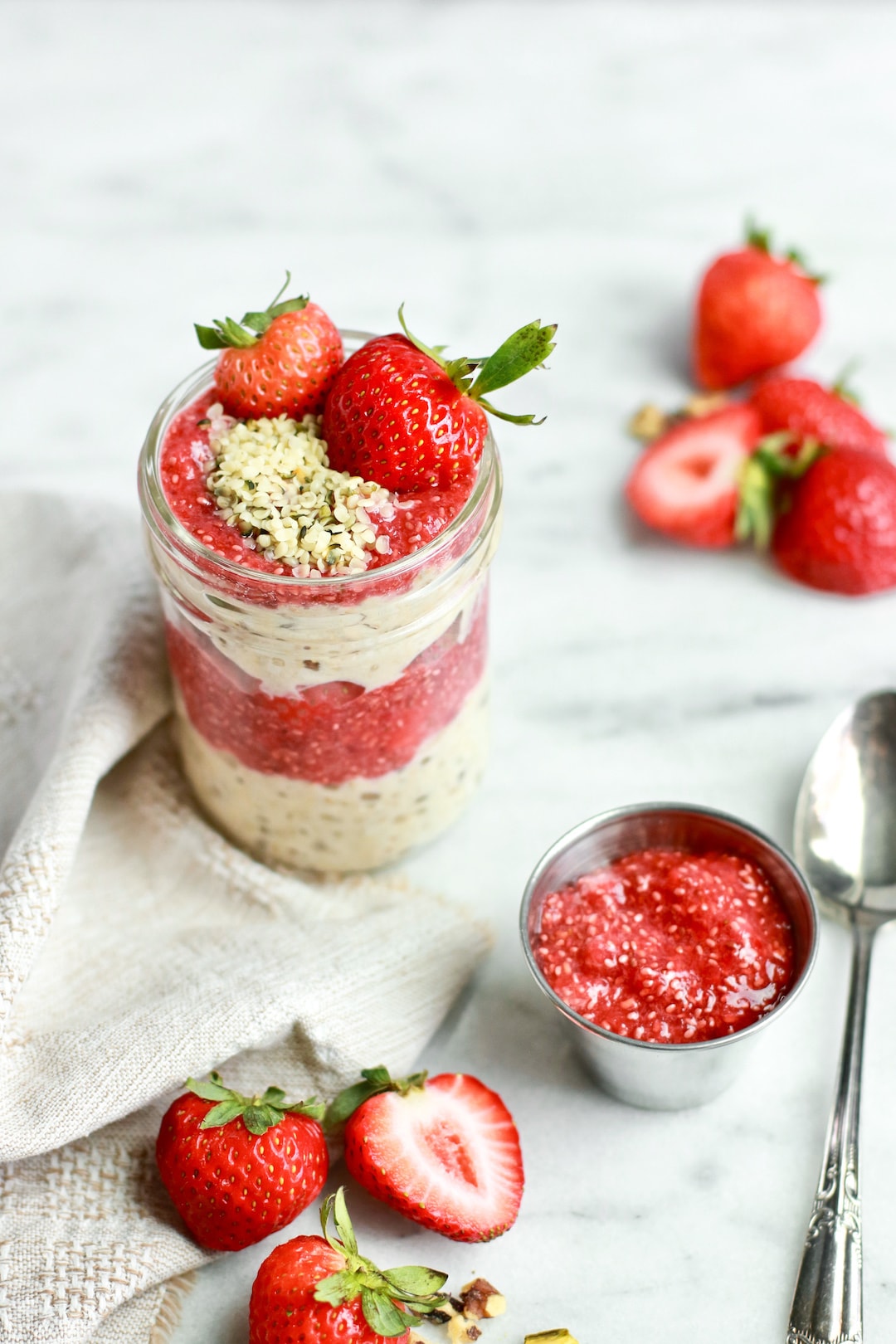 Healthy Strawberry Overnight Oats with Strawberry Easy Chia Seed Jam
