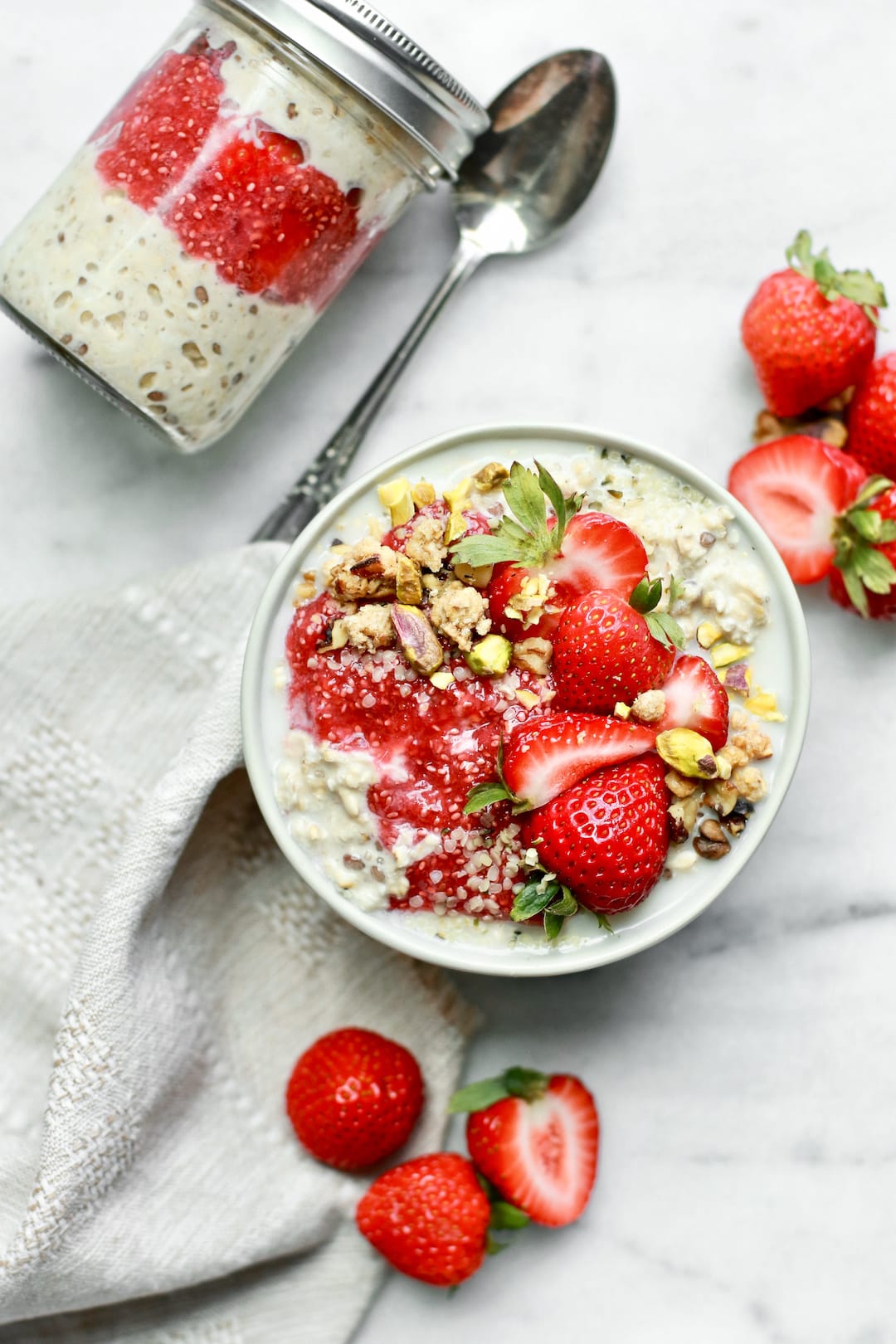 Healthy Strawberry Overnight Oats with Strawberry Chia Seed Jam