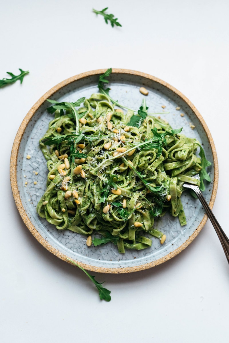 Healthy Pesto Recipes: 15 Unique & Delicious Options - Avocado Kale Pesto Pasta from Dolly and Oatmeal