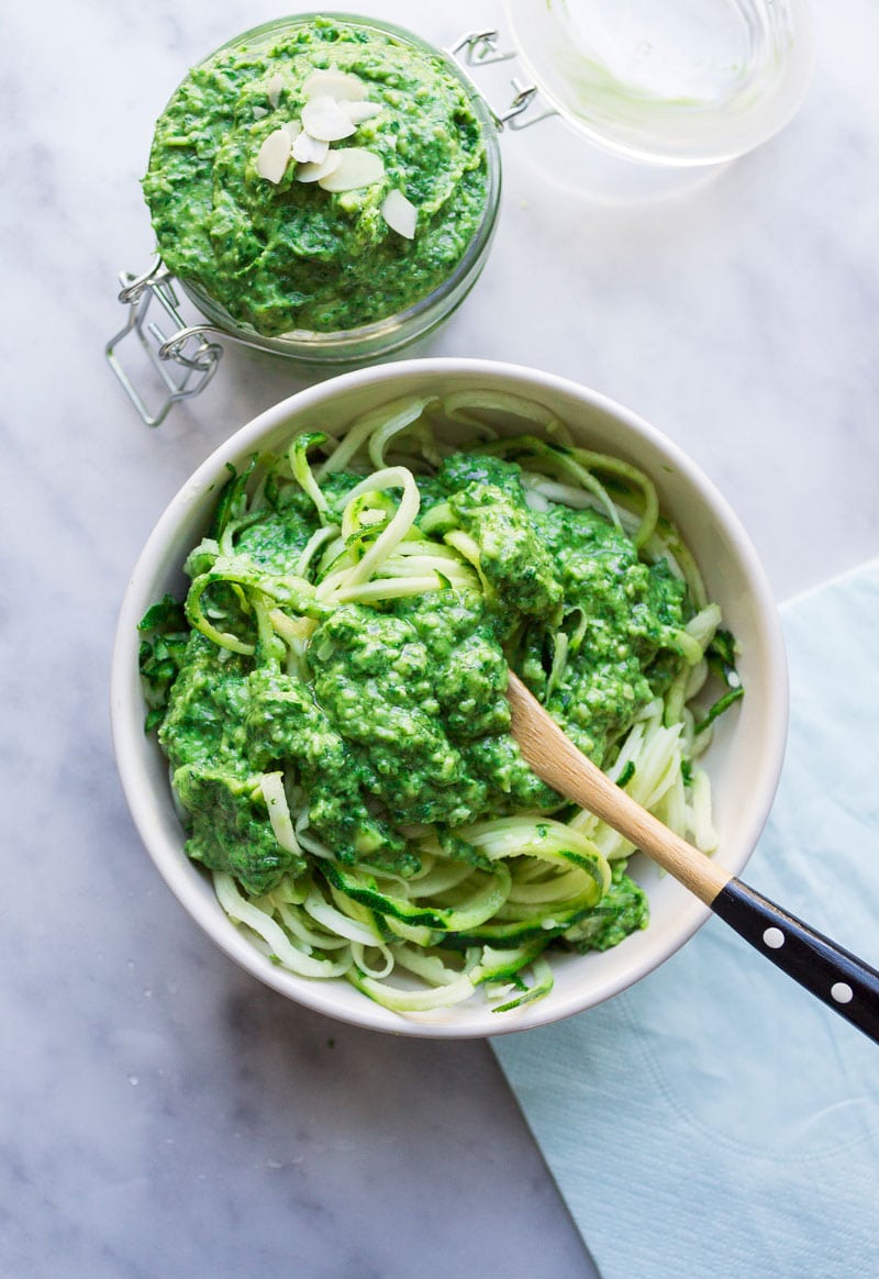 Healthy Pesto Recipes: 15 Unique & Delicious Options - Green Goddess Spinach Pesto Zoodles