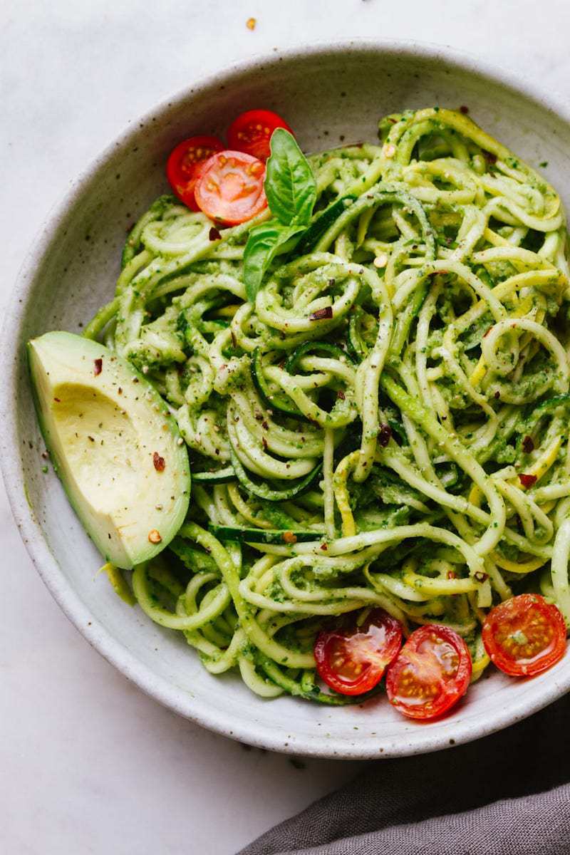 Healthy Pesto Recipes: 15 Unique & Delicious Options - Vegan Zucchini Pesto with Spiralized Noodles