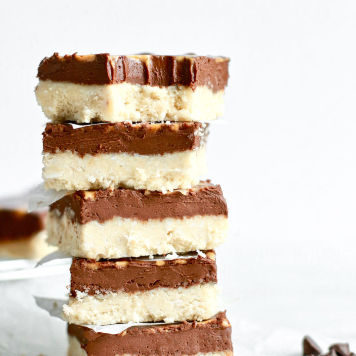 Easy Dark Chocolate Fudge Recipe Bars in a stack