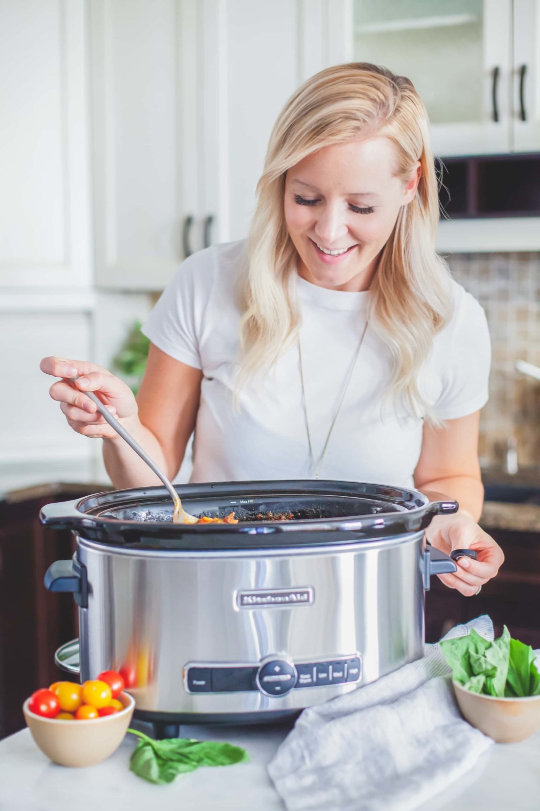 Making Slow-Cooker Lasagna Soup (dairy free, gluten free) with KitchenAid Slow Cooker in the kitchen