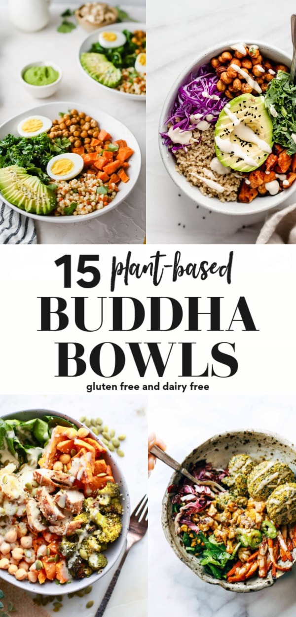 Looking for a buddha bowl recipe? Here are 15 to choose from that are so delicious, gluten free, dairy free, and vegan, vegetarian or made with chicken. These bowls are so easy to meal prep, include ingredients like tofu and sweet potato and all have delicious sauce or dressing ideas. Clean eating friendly and fun for the whole family! 