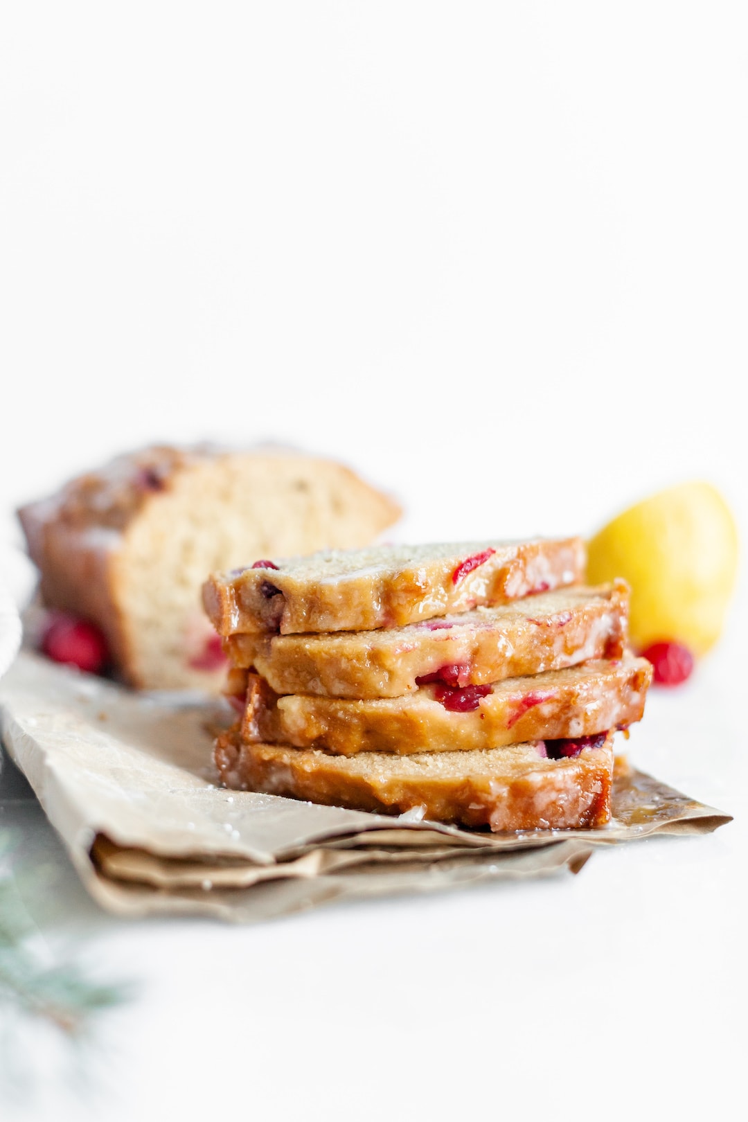 Stacked Slices of Healthy Cranberry Lemon Loaf Pound Cake