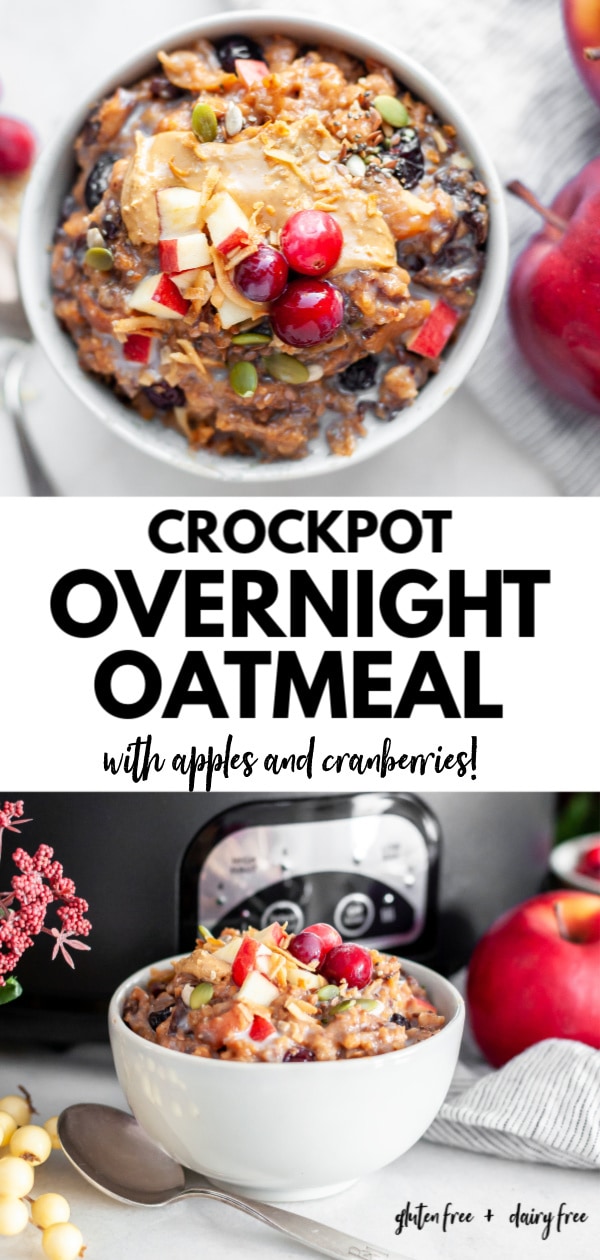 Easy Overnight Crockpot Oatmeal with Apples & Cranberry 