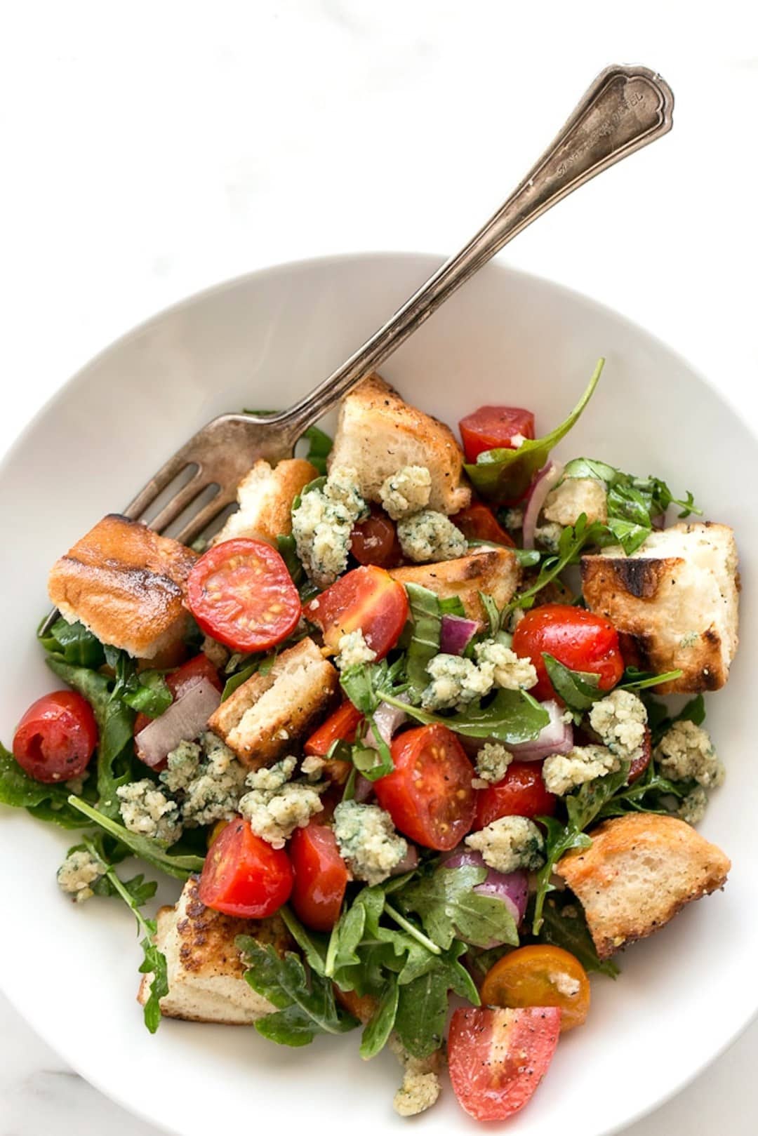 13+ Healthy Recipes with Hemp Hearts - Cherry Tomato Panzanella Salad with Hemp Blue Cheese (Vegan)