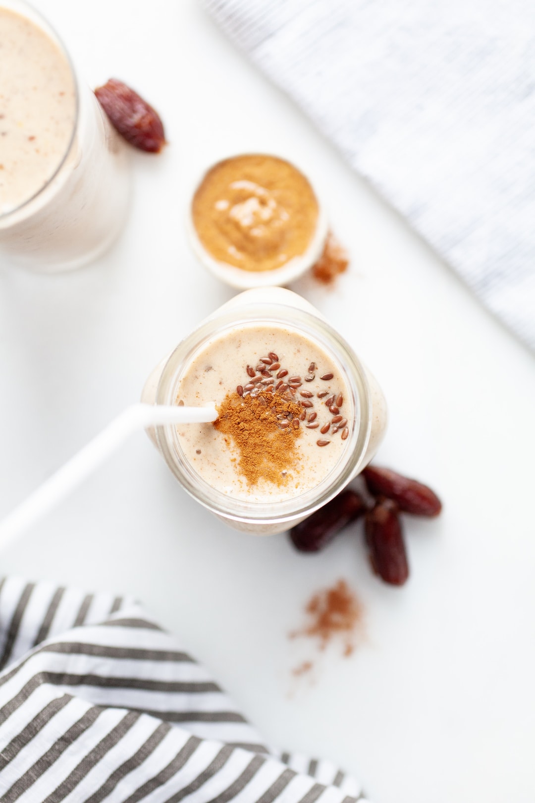 Banana Almond Butter Date Smoothie Recipe with vanilla protein