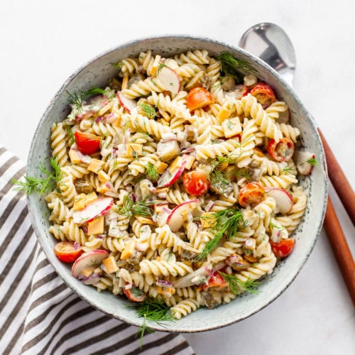 Colourful & Crunchy Healthy Dill Pickle Pasta Salad