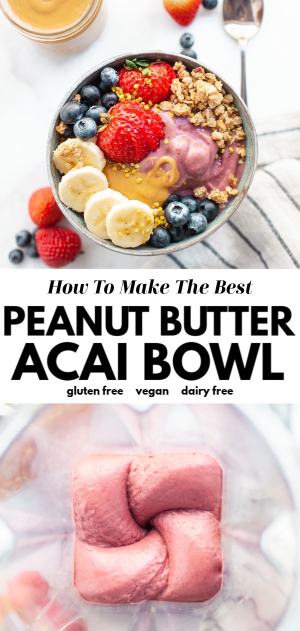 Learn how to make the best peanut butter acai bowl recipe that’s healthy, vegan, easy, and made with frozen acai berry! This Hawaii favorite can now be homemade in your own kitchen and its amped up with protein powder for extra nutrition!