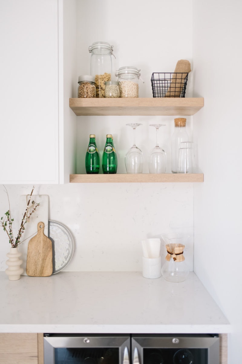 shelving with glasses in butlers pantry