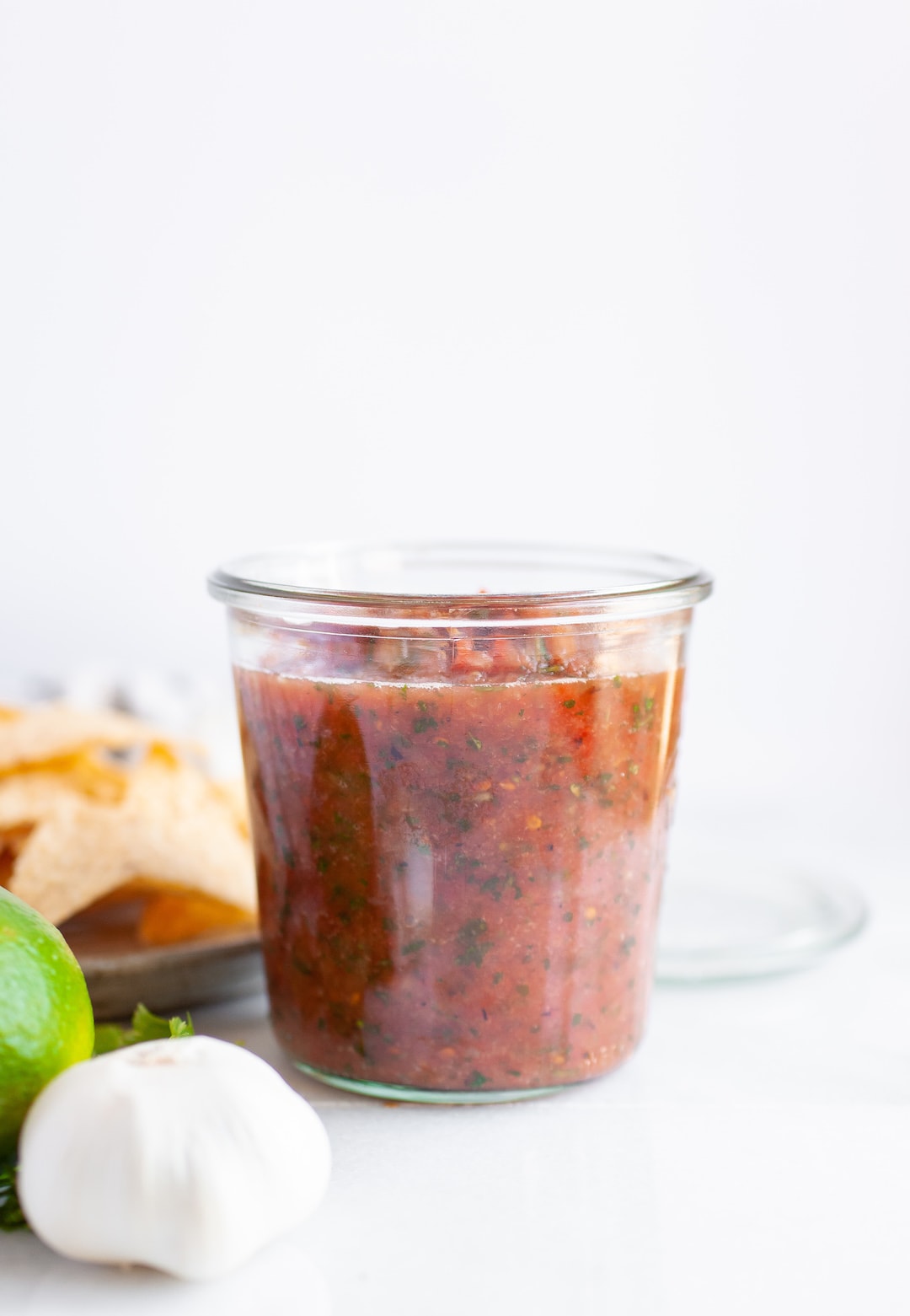 blended vitamix blender salsa in a jar