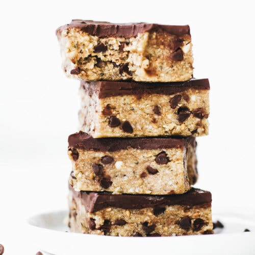 stack of cookie dough protein bars