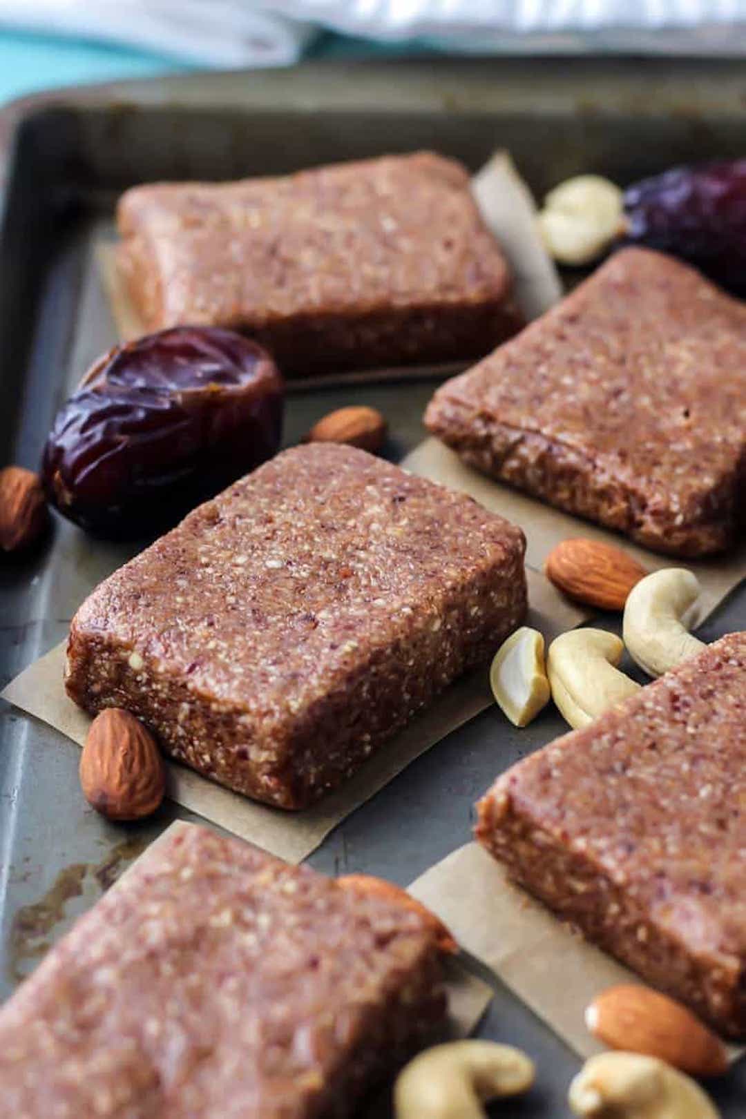 paleo protein bars on a tray