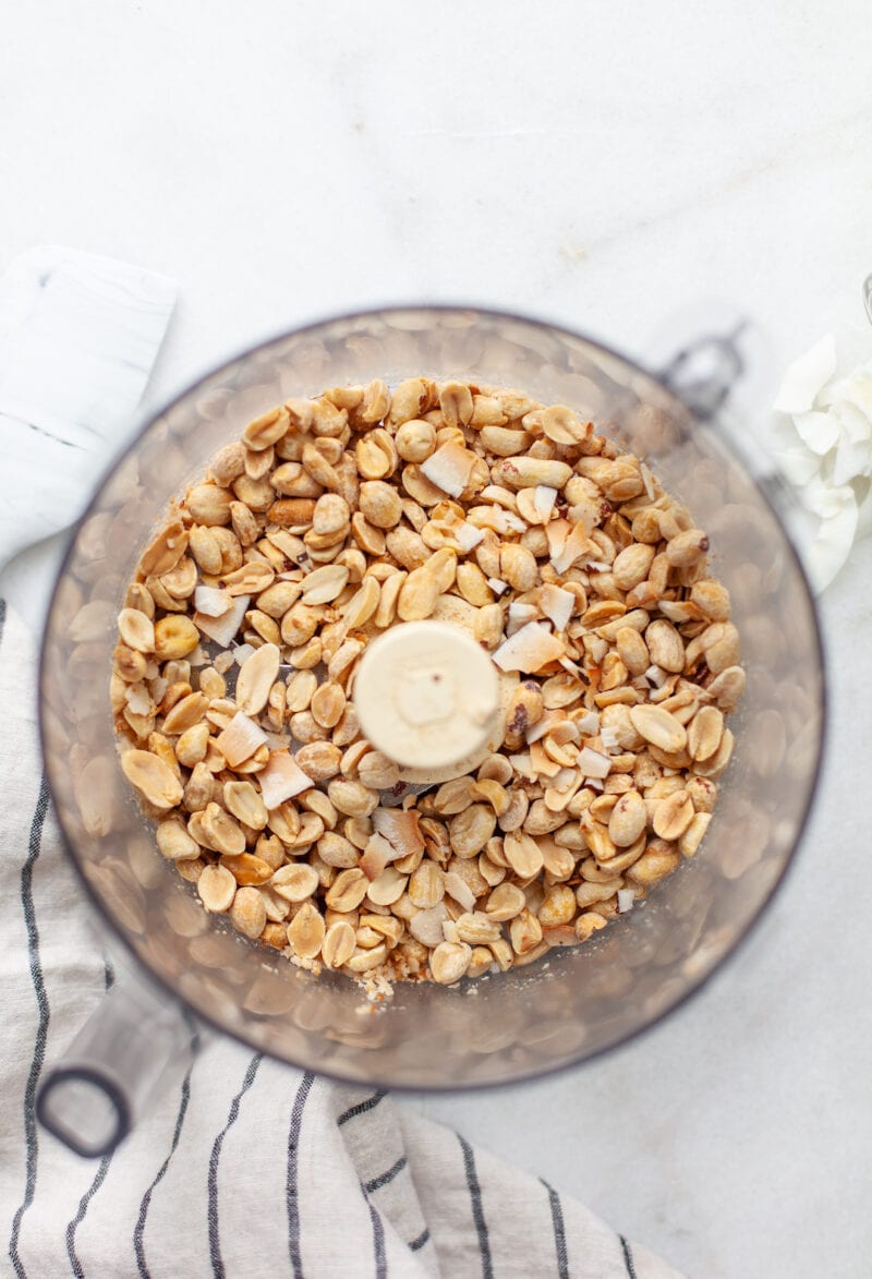 Peanuts and toasted coconut in the food processor