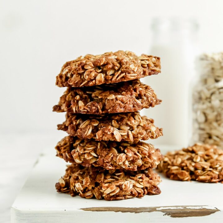 Five stacked Soft Healthy Almond Flour Oatmeal Cookies