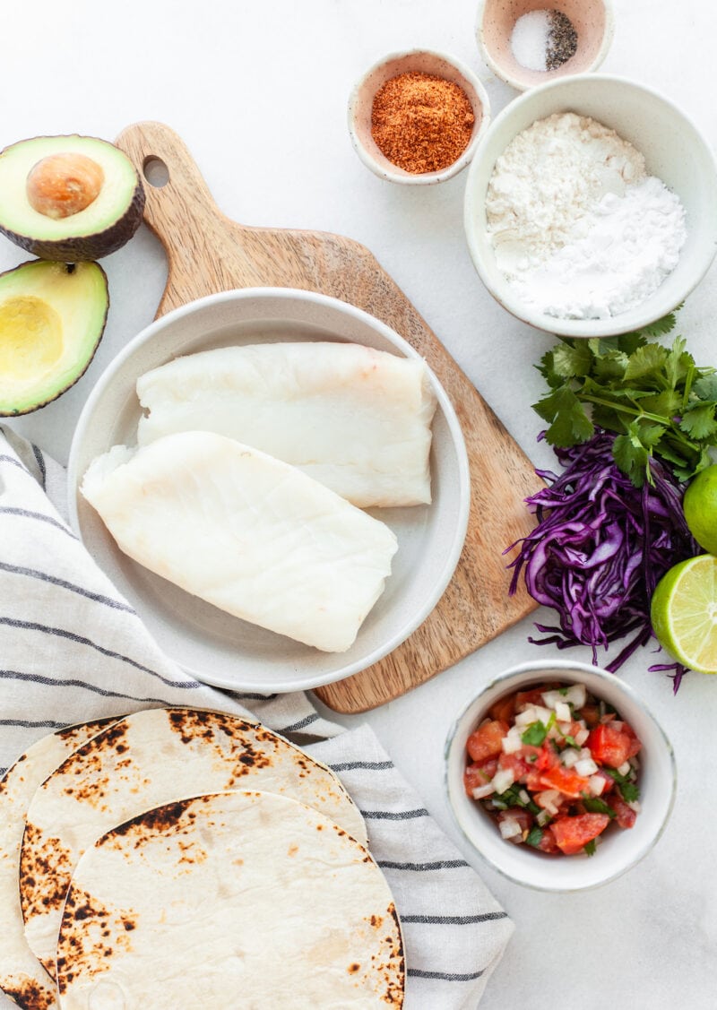 Fresh ingredients for Healthy Air Fryer Fish Tacos