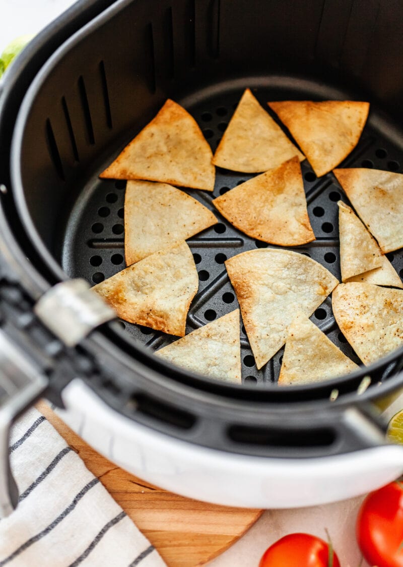 cooked tortilla chips in the air fryer