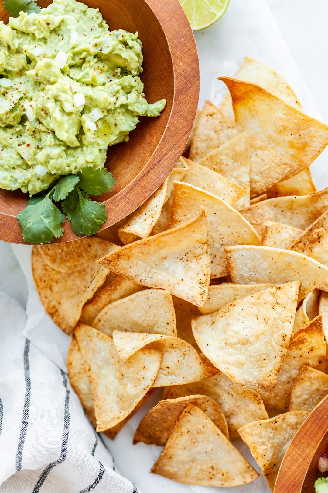 AIr fryer tortilla chips with guacamole