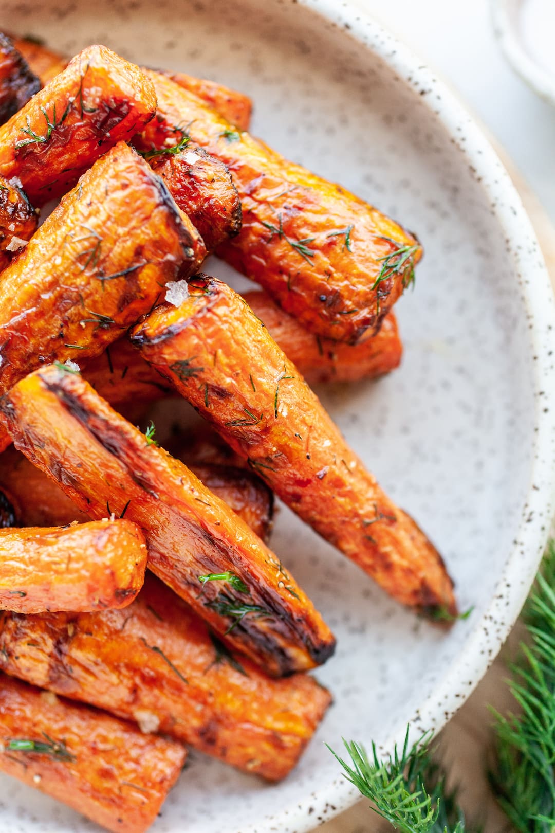 close up of Incredible Air Fryer Carrots on a plate