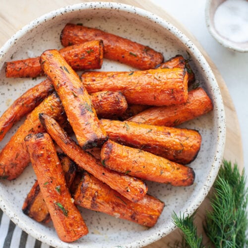 Incredible Air Fryer Carrots on a ceramic plate