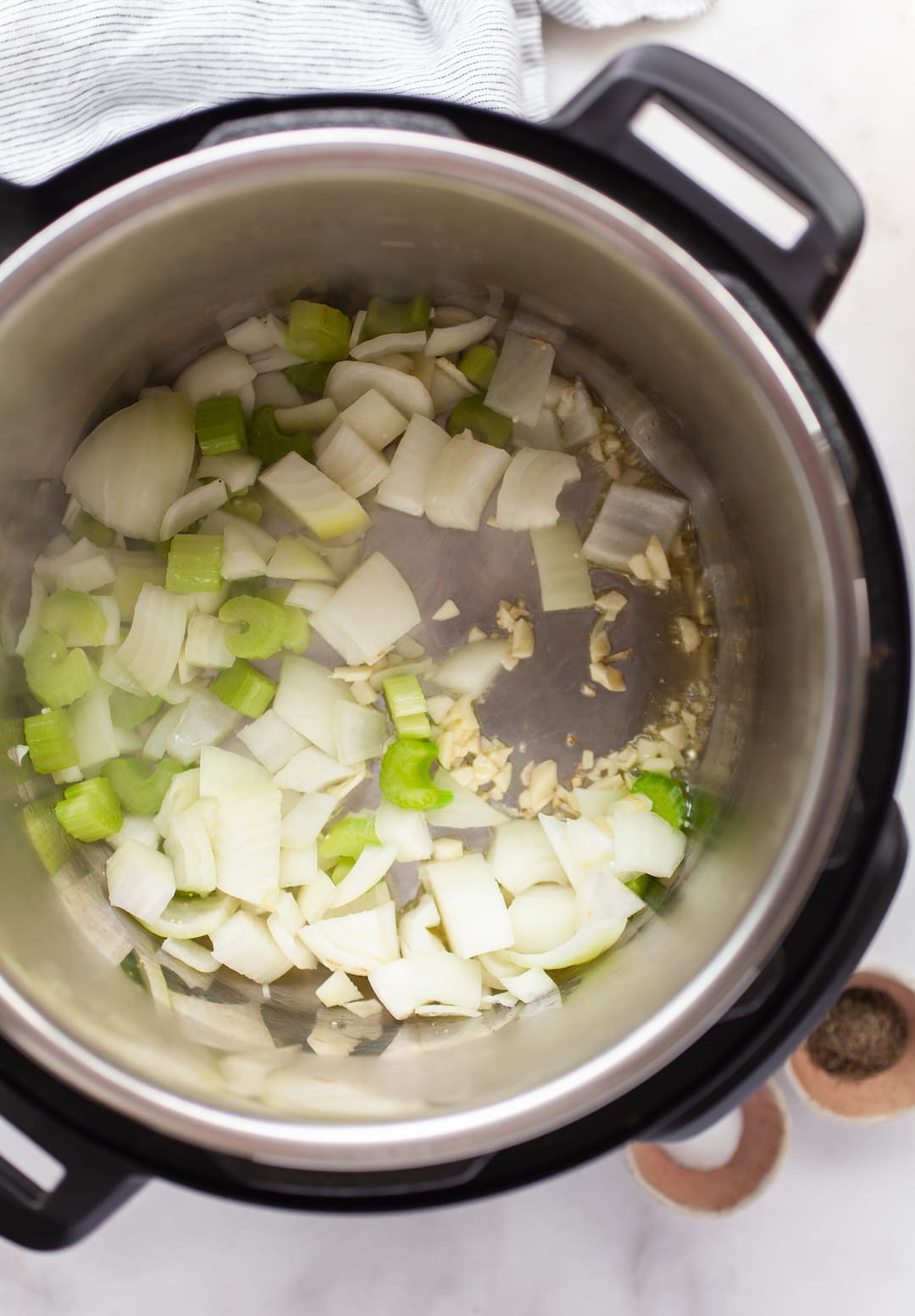 image of celery and onion in an instant pot