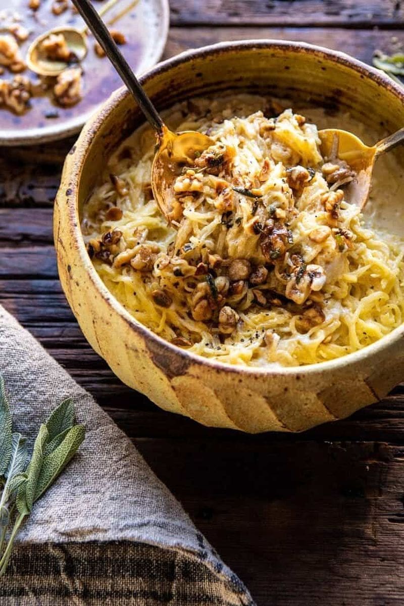 Creamed Spaghetti Squash with Browned Butter Walnuts