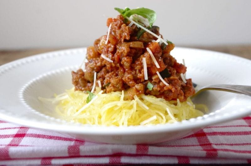 Spaghetti Squash with Veggie Bolognese Sauce