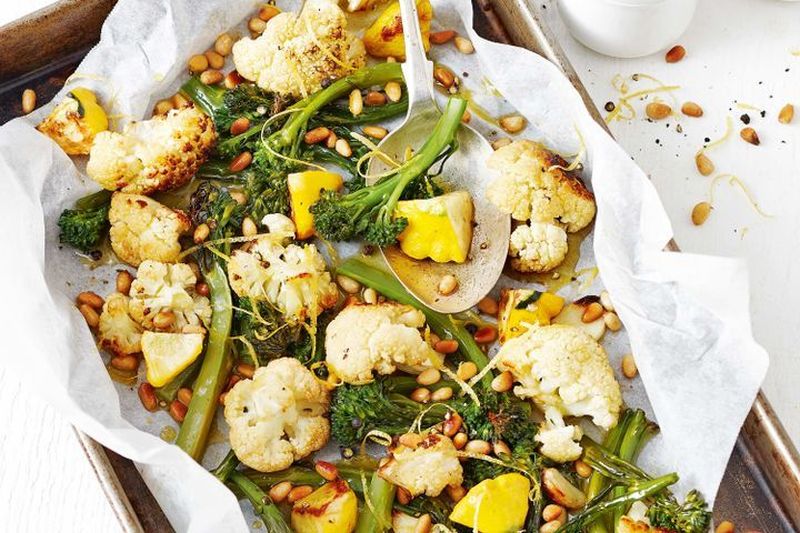 Roasted Broccolini & Cauliflower with Lemon and Pine Nuts