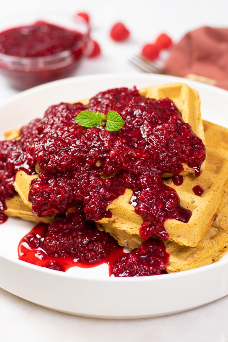Gluten-Free Waffles with Vegan Raspberry Compote
