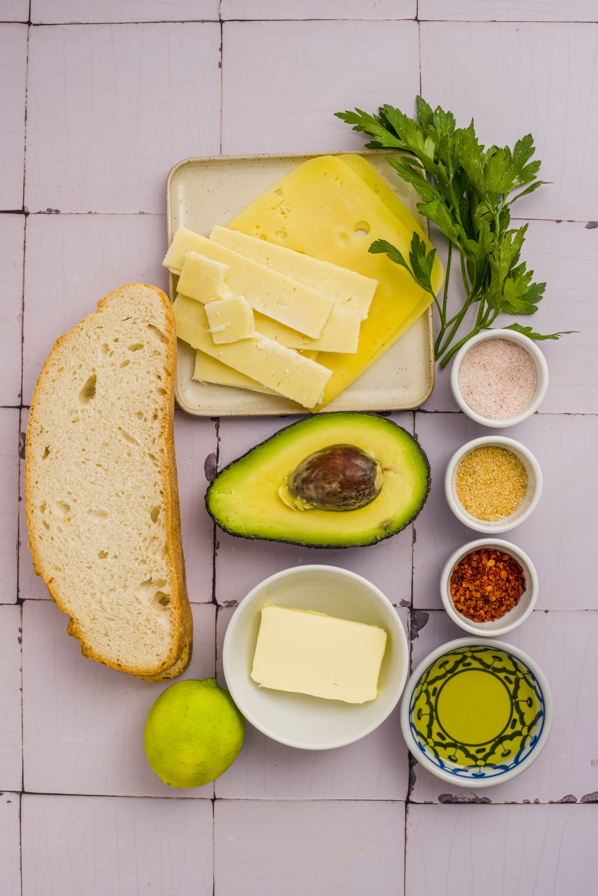 Avocado grilled cheese ingredients